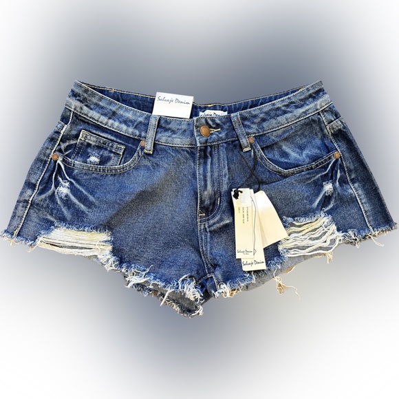 Brand New Salvaje Denim Shorts Sz 5 - Picture 1 of 7